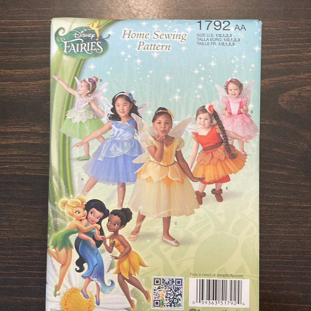 Simplicity Pattern 1792 UNCUT Disney Fairies Sizes 1/2-3